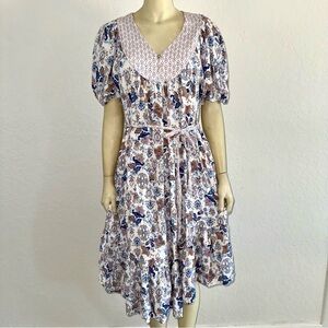 Lucky Brand Midi Dress Women's Size M Floral Boho Puff Sleeve Peasant Paisley